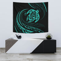 Hawaii Turtle Tapestry - Turquoise - Frida Style Wall Tapestry 75cm*90cm Black - Polynesian Pride