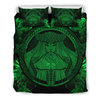 Hawaiian Map Madame Pele Kanaka Polynesian Bedding Set Green Green - Polynesian Pride