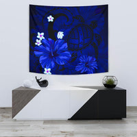 Hawaii Turtle Poly Tribal Blue Tapestry Wall Tapestry Small 60" x 51" Blue - Polynesian Pride