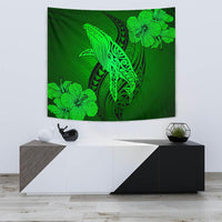 Hawaii Whale Swim Poly Green Tapestry Wall Tapestry Small 60" x 51" Green - Polynesian Pride