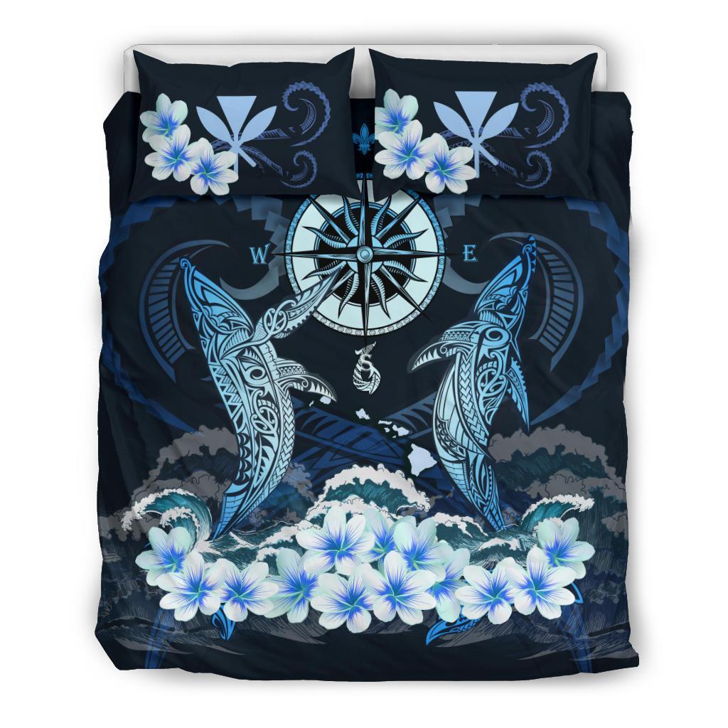 Polynesian Duvet Cover Set - Hawaii Bedding Set Shark Polynesia Compass Plumeria Blue - Polynesian Pride