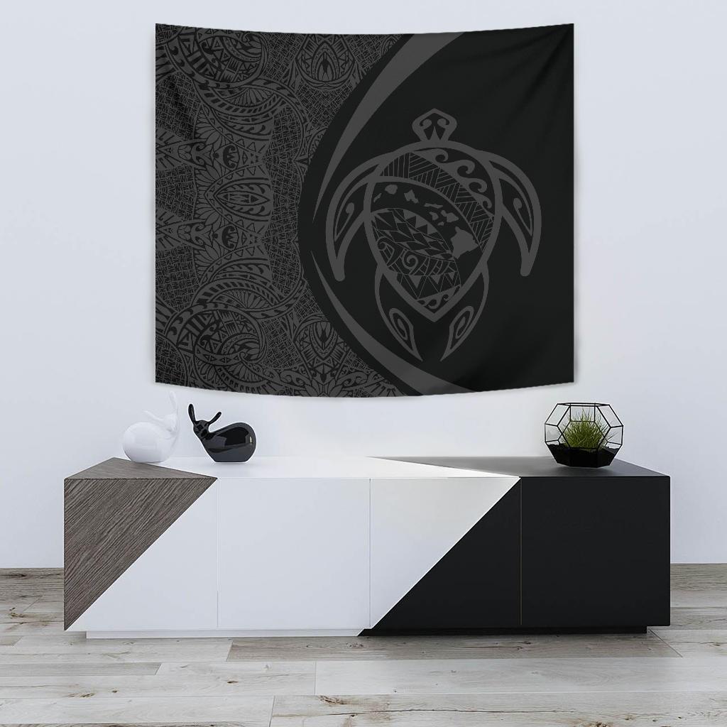 Hawaii Turtle Map Polynesian Tapestry - Gray - Circle Style Wall Tapestry 75cm*90cm Gray - Polynesian Pride