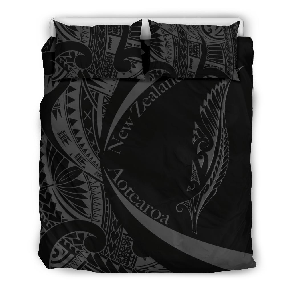 New Zealand Silver Fern Bedding Set Maori Tattoo Circle Style Black - Polynesian Pride