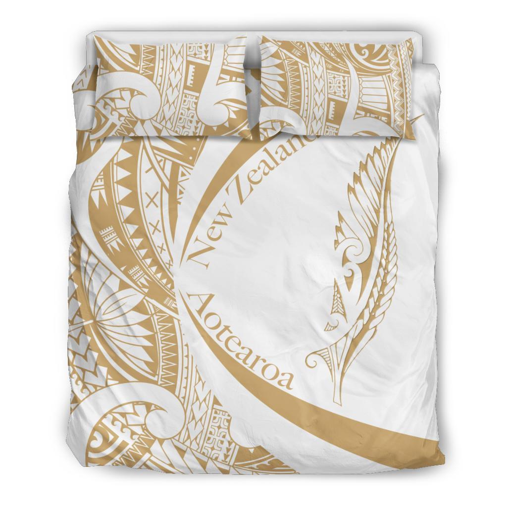 New Zealand Silver Fern Bedding Set Maori Tattoo Circle Style - White White - Polynesian Pride