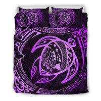Hawaiian Map Turtle Polynesian Bedding Set Circle Purple Purple - Polynesian Pride