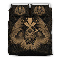 Hawaiian Map Owl Kanaka Bedding Set - Pueo Aumakua - Gold Gold - Polynesian Pride