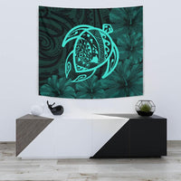 Hawaii Turtle Kanaka Map Hibiscus Poly Tapestry - Turquoise Wall Tapestry 75cm*90cm Turquoise - Polynesian Pride
