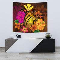 Hawaii Turtle Tribal Map Hibiscus Plumeria Tapestry Wall Tapestry Small 60" x 51" Orange - Polynesian Pride