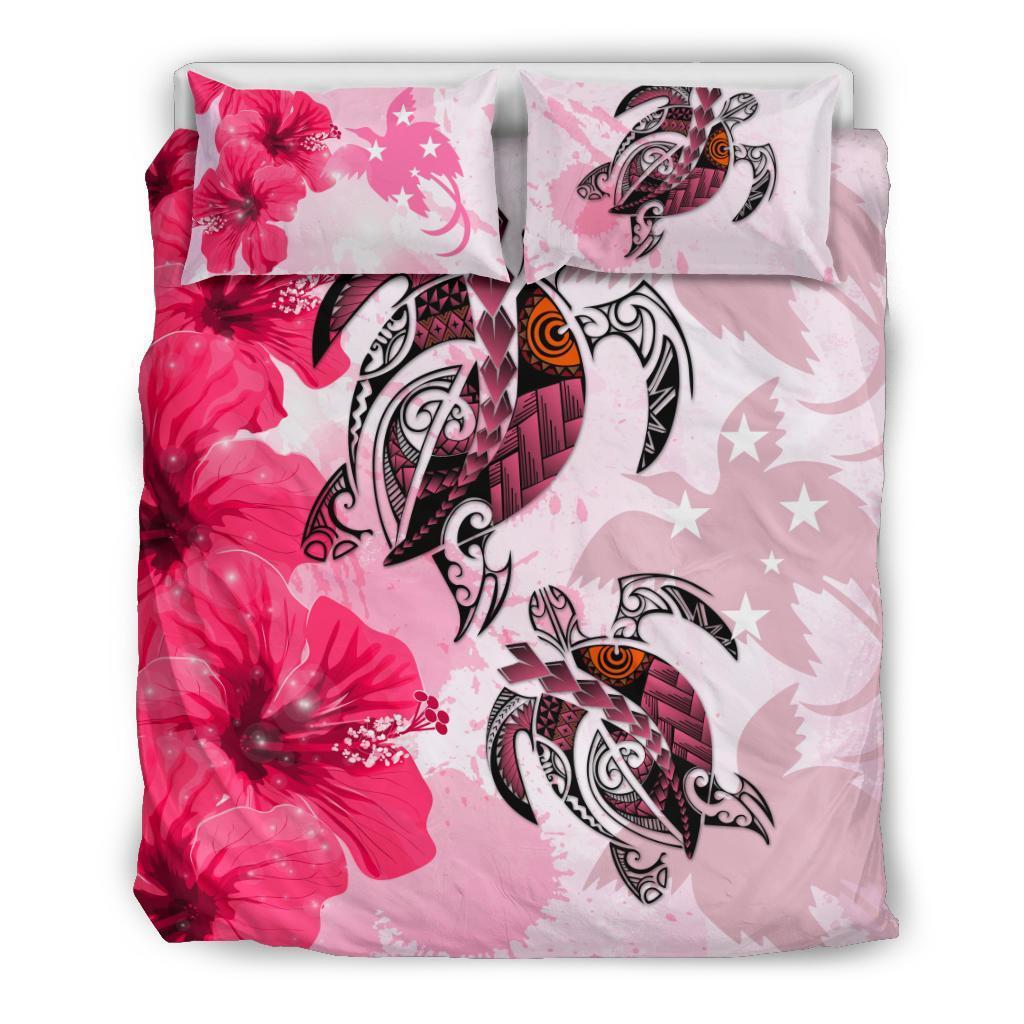 Polynesian Duvet Cover Set - Papua New Guinea Bedding Set Polynesia Turtle Hibiscus Pink - Polynesian Pride