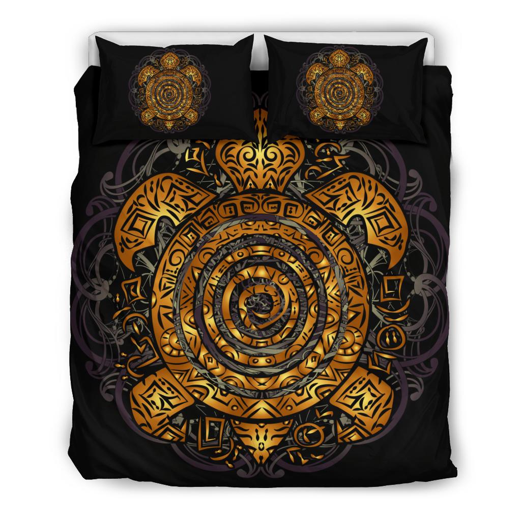 Polynesian Sea Turtle Gold Duvet Cover Set - Maori Style - Polynesian Pride