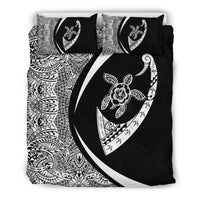 Hawaiian Turtle Fish Hook Hibiscus Polynesian Bedding Set - Circle Style White - Polynesian Pride