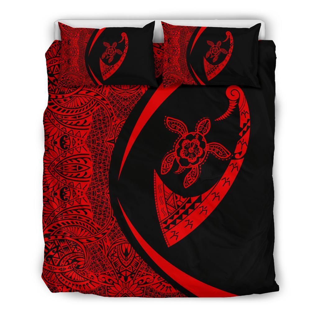 Hawaiian Turtle Fish Hook Hibiscus Polynesian Bedding Set - Circle Style Red Red - Polynesian Pride