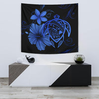 Hawaii Turtle Map Hibiscus Plumeria Poly Tapestry - Blue Wall Tapestry 75cm*90cm Blue - Polynesian Pride