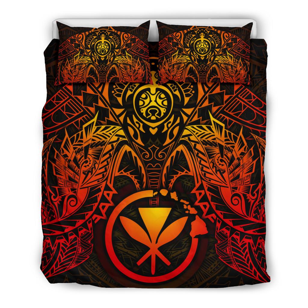 Polynesian Hawaii Duvet Cover Set - Red Turtle Manta Ray - Polynesian Pride