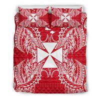 Polynesian Bedding Set - Wallis And Futuna Duvet Cover Set Map Red White - Polynesian Pride