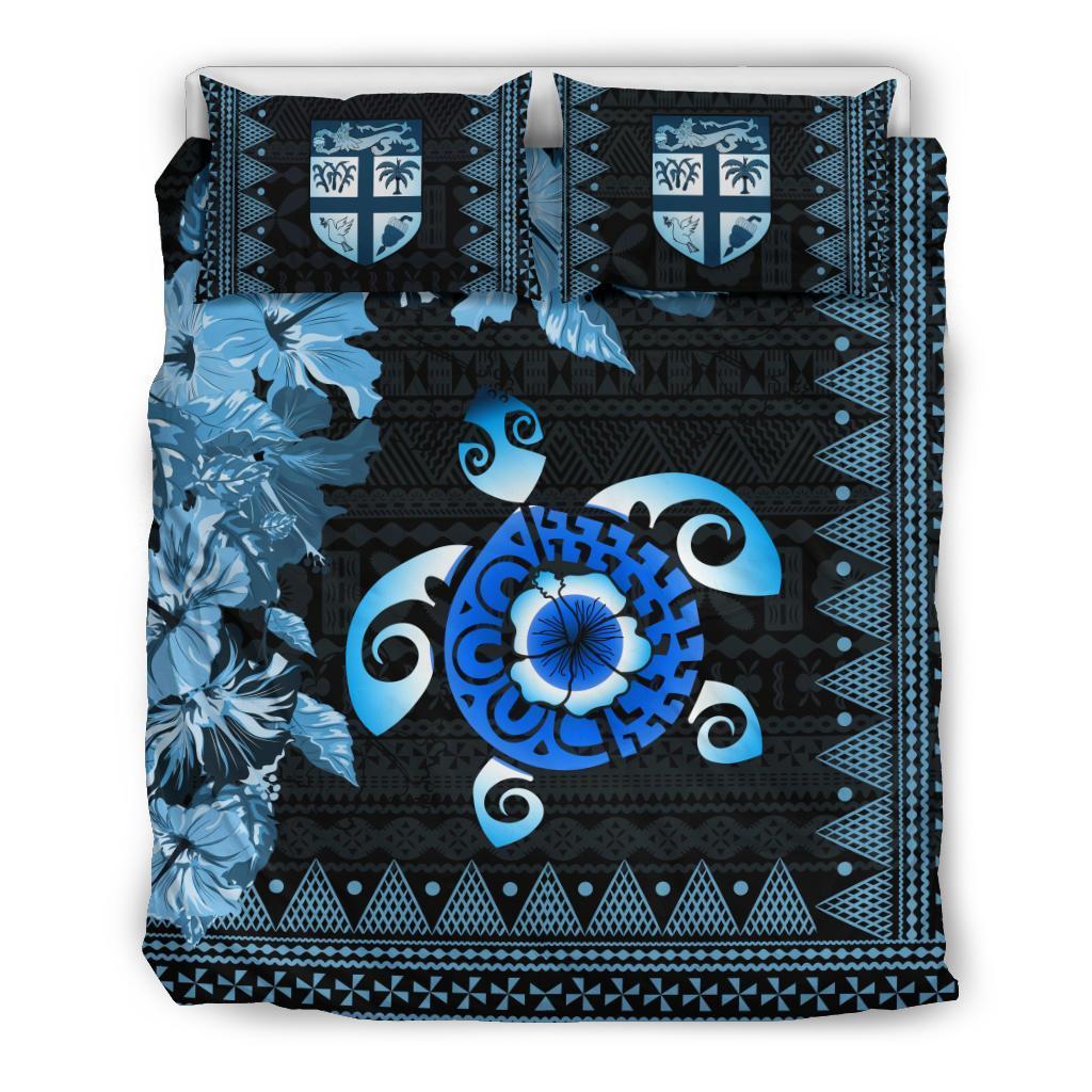 Polynesian Duvet Cover Set - Fiji Bedding Set Tapa Turtle Hibiscus Blue - Polynesian Pride