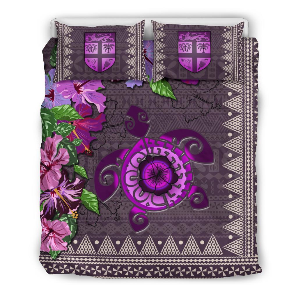 Polynesian Duvet Cover Set - Fiji Bedding Set Tapa Turtle Hibiscus Purple - Polynesian Pride