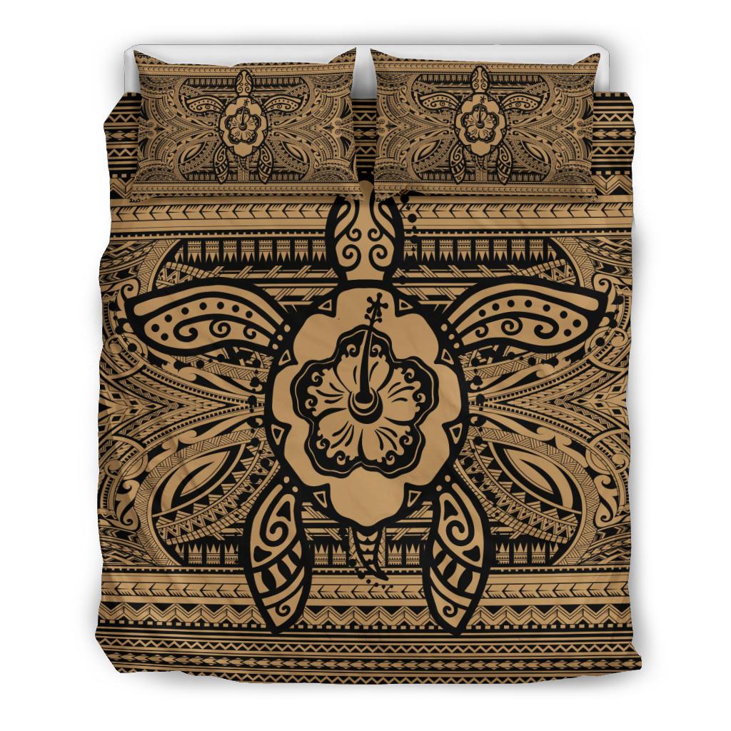 Hawaiian Turtle Polyensian Tribal Bedding Set Gold Gold - Polynesian Pride