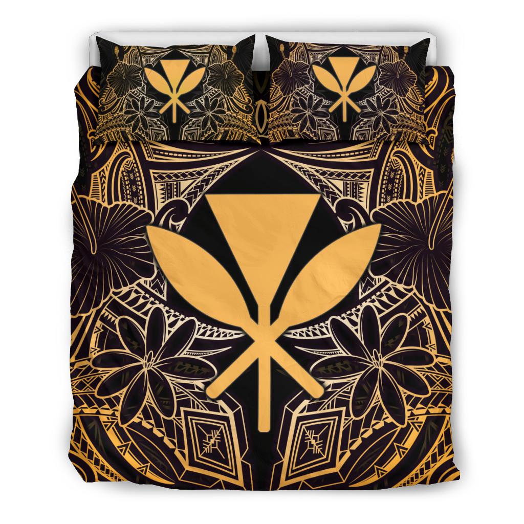 Polynesian Bedding Set - Hawaii Duvet Cover Set Gold Hibiscus Coat Of Arms - Polynesian Pride