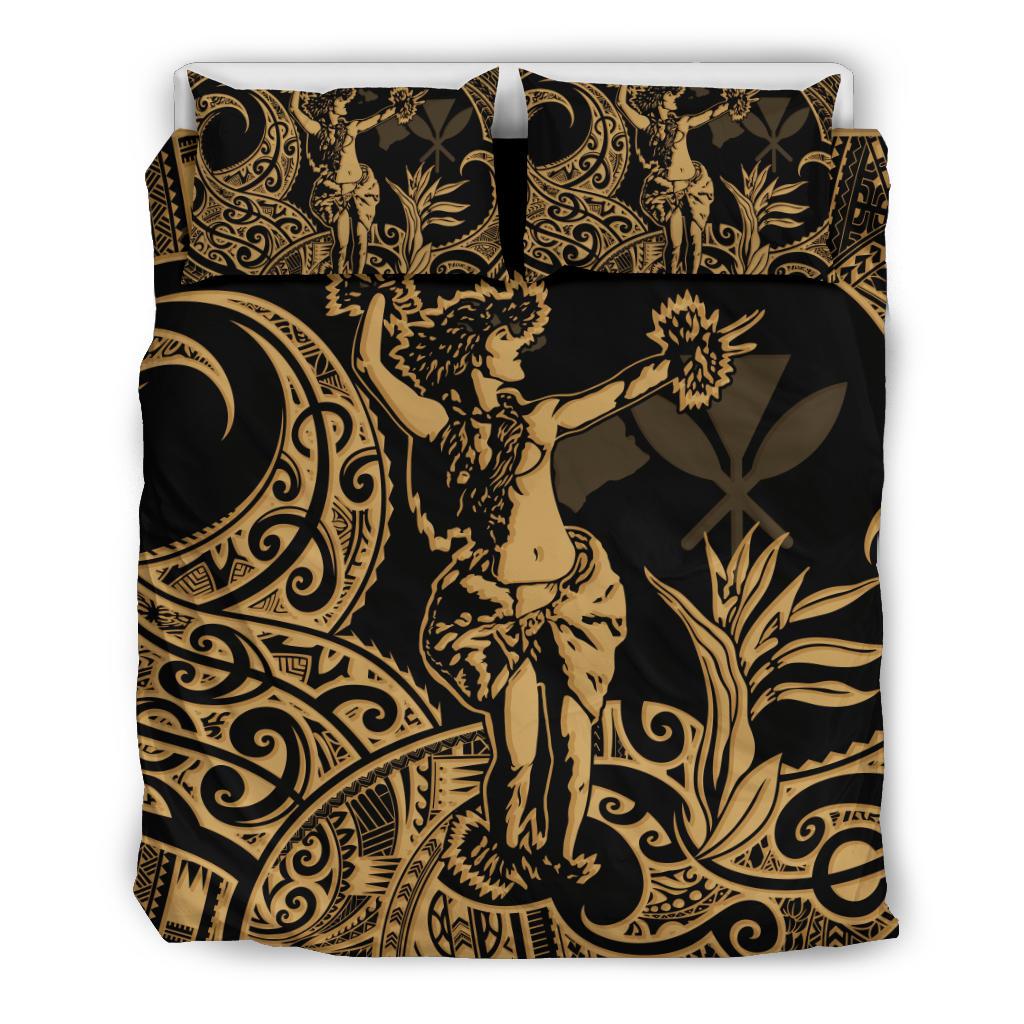 Polynesian Bedding Set - Hawaii Duvet Cover Set Hula Girl Gold - Polynesian Pride