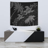 Hawaii Turtle Plumeria Coconut Tree Polynesian Tapestry - Gray Wall Tapestry Small 60" x 51" Gray - Polynesian Pride