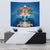 Fiji Tapestry - Turtle Hibiscus Tapa Patterns Wall Tapestry - fiji Small 60" x 51" Blue - Polynesian Pride