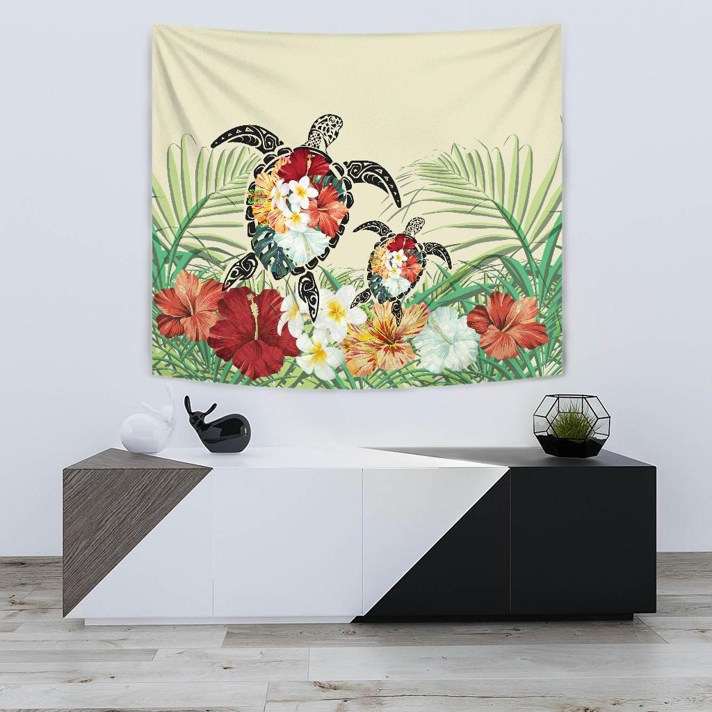 Hawaii Turtle Flowers Coconut Tree Leaf Tapestry Wall Tapestry 75cm*90cm Beige - Polynesian Pride