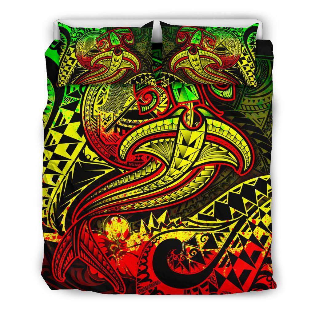 American Samoa Bedding Set - Reggae Shark Polynesian Tattoo - Polynesian Pride
