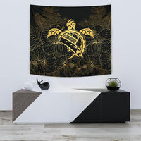 Hawaii Turtle Kanaka Golden Tapestry Wall Tapestry Small 60" x 51" Black - Polynesian Pride