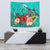 Turtle Polynesian Tapestry Hibiscus Polynesian Turquoise Wall Tapestry Small 60" x 51" Black - Polynesian Pride