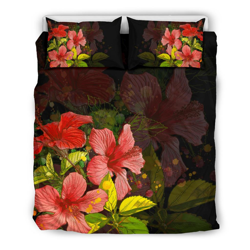 Hawaii Bedding Set - Hawaii Hibiscus Tree Bedding Set Black - Polynesian Pride