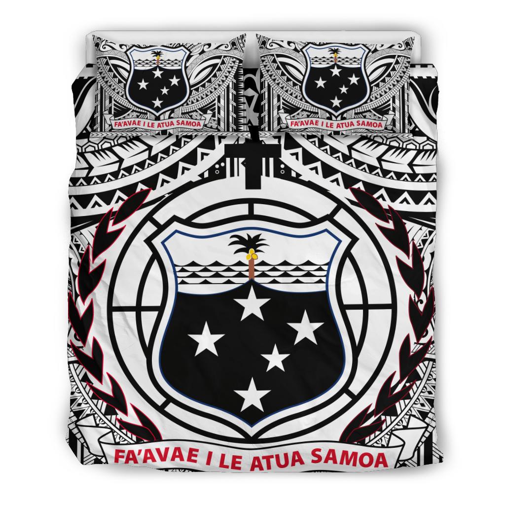 Samoa Bedding Set - Samoa Coat Of Arm, Polynesian Tattoo White And Black - Polynesian Pride