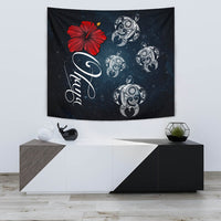 Hawaii Ohana Turtle Hibiscus Galaxy Tapestry Wall Tapestry Small 60" x 51" Black - Polynesian Pride