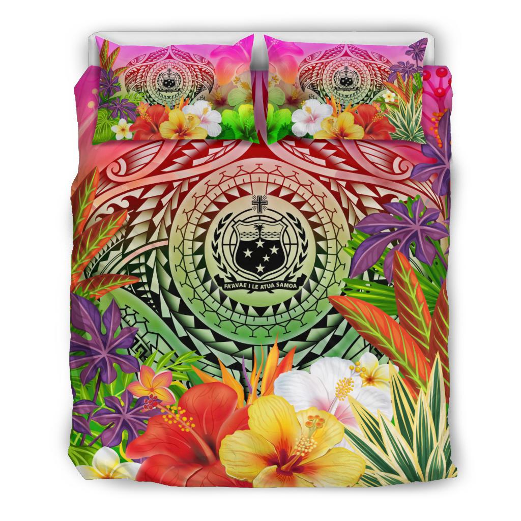 Samoa Polynesian Bedding Set - Manta Ray Tropical Flowers - Polynesian Pride