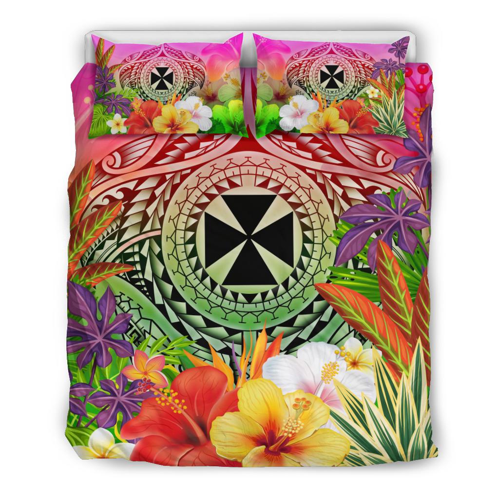Wallis And Futuna Polynesian Bedding Set - Manta Ray Tropical Flowers - Polynesian Pride