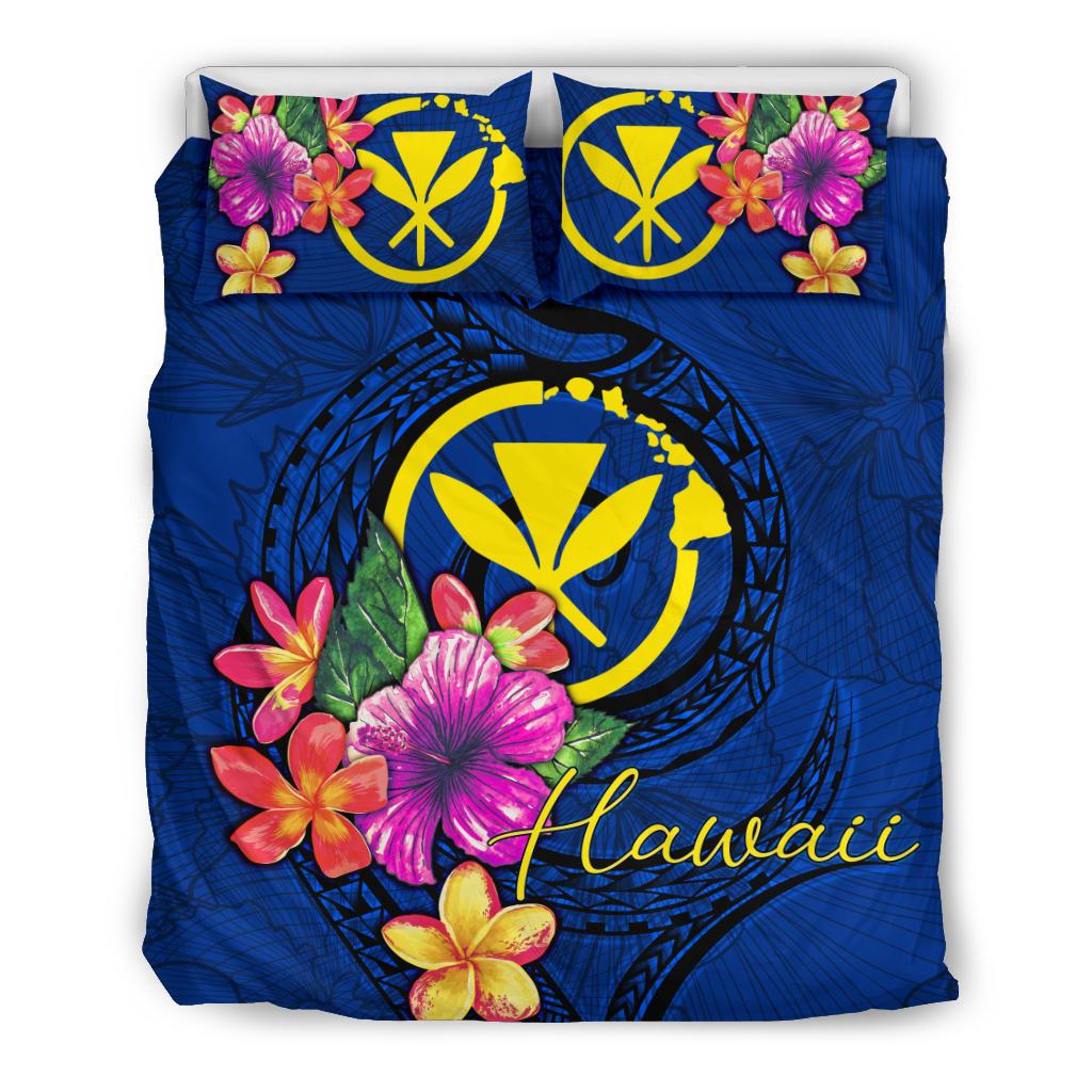 Polynesian Bedding Set - Hawaii Duvet Cover Set Floral With Seal Blue - Polynesian Pride