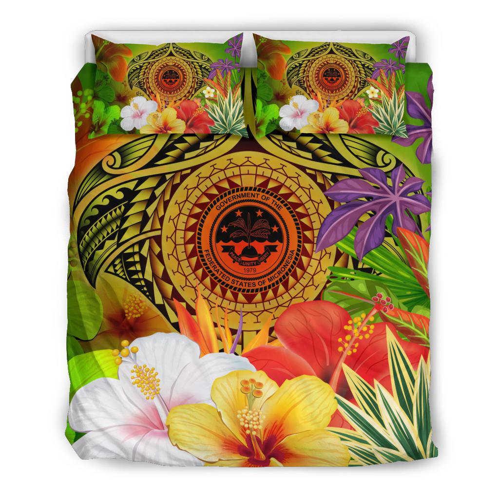 Fsm Polynesian Bedding Set - Manta Ray Tropical Flowers (Reggae) - Polynesian Pride