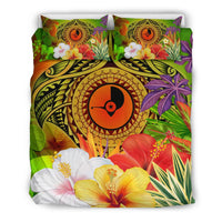 Yap Polynesian Bedding Set - Manta Ray Tropical Flowers (Reggae) - Polynesian Pride