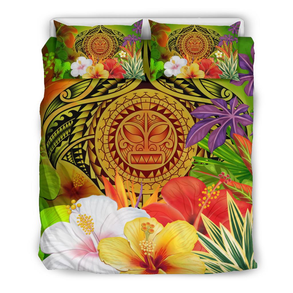 Polynesian Bedding Set - Manta Ray Tropical Flowers (Reggae) - Polynesian Pride