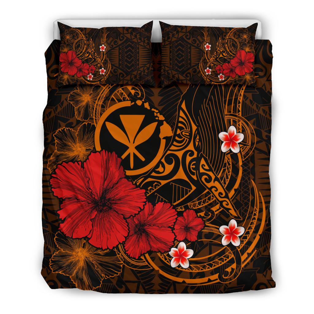 Polynesian Hawaii Kanaka Maoli Bedding Set - Humpback Whale with Hibiscus (Golden) - Polynesian Pride