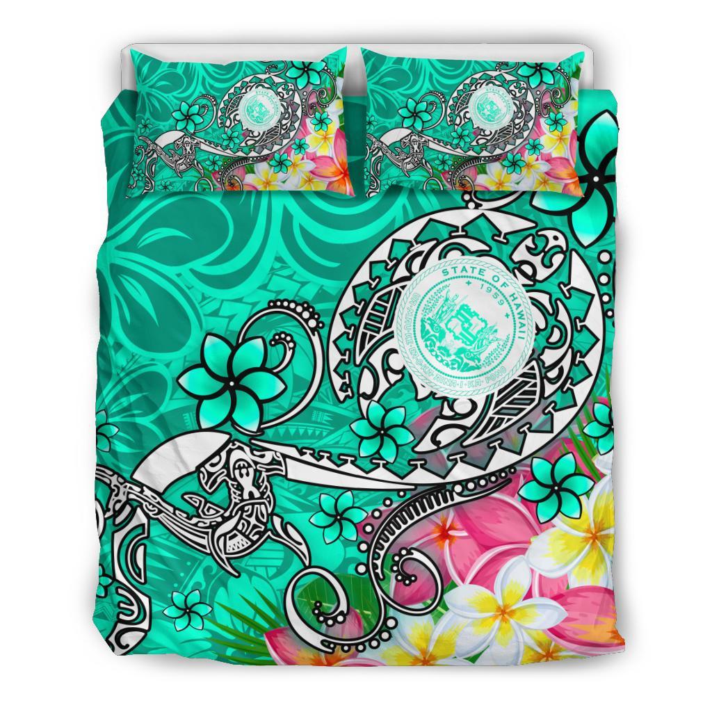Hawaii Polynesian Bedding Sets - Hawaii Seal With Turtle Plumeria (Turquoise) - Polynesian Pride