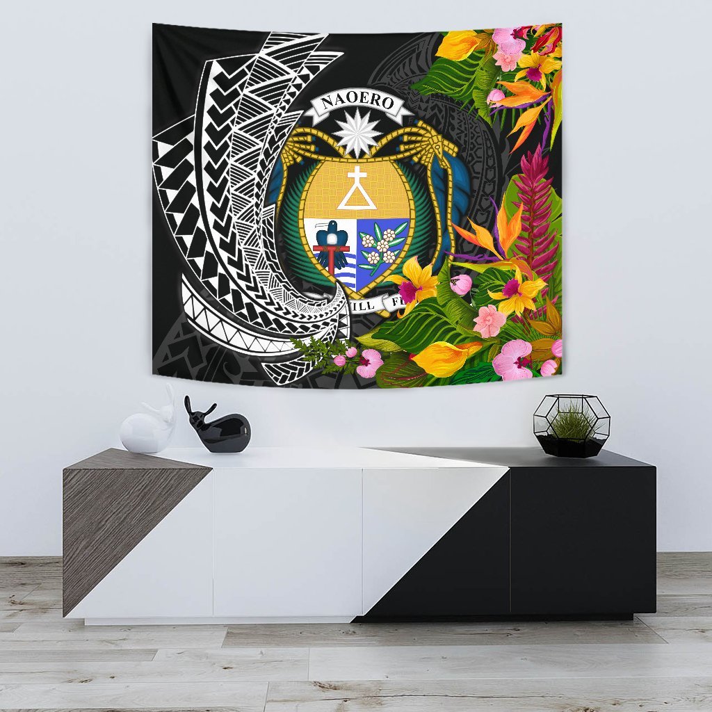 Nauru Tapestrys - Seal Spiral Polynesian Patterns Wall Tapestry - Nauru Small 60" x 51" Black - Polynesian Pride