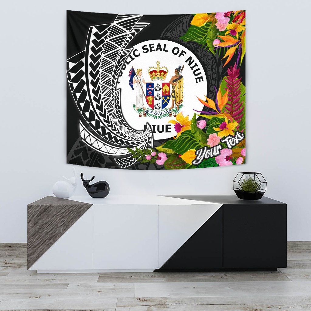 Niue Tapestrys - Custom Personalised Seal Spiral Polynesian Patterns Wall Tapestry - Niue Small 60" x 51" Black - Polynesian Pride