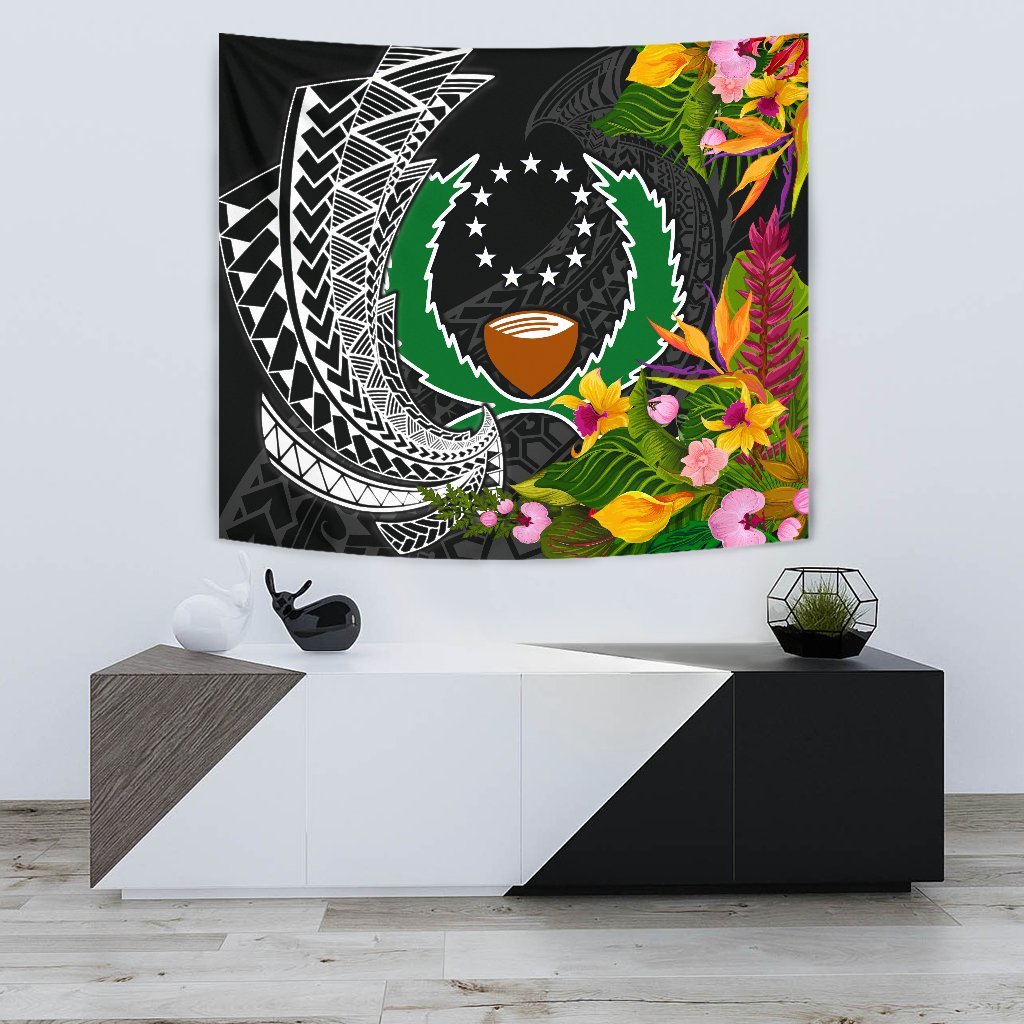 Pohnpei State Tapestrys - Seal Spiral Polynesian Patterns Wall Tapestry - Pohnpei State Small 60" x 51" Black - Polynesian Pride