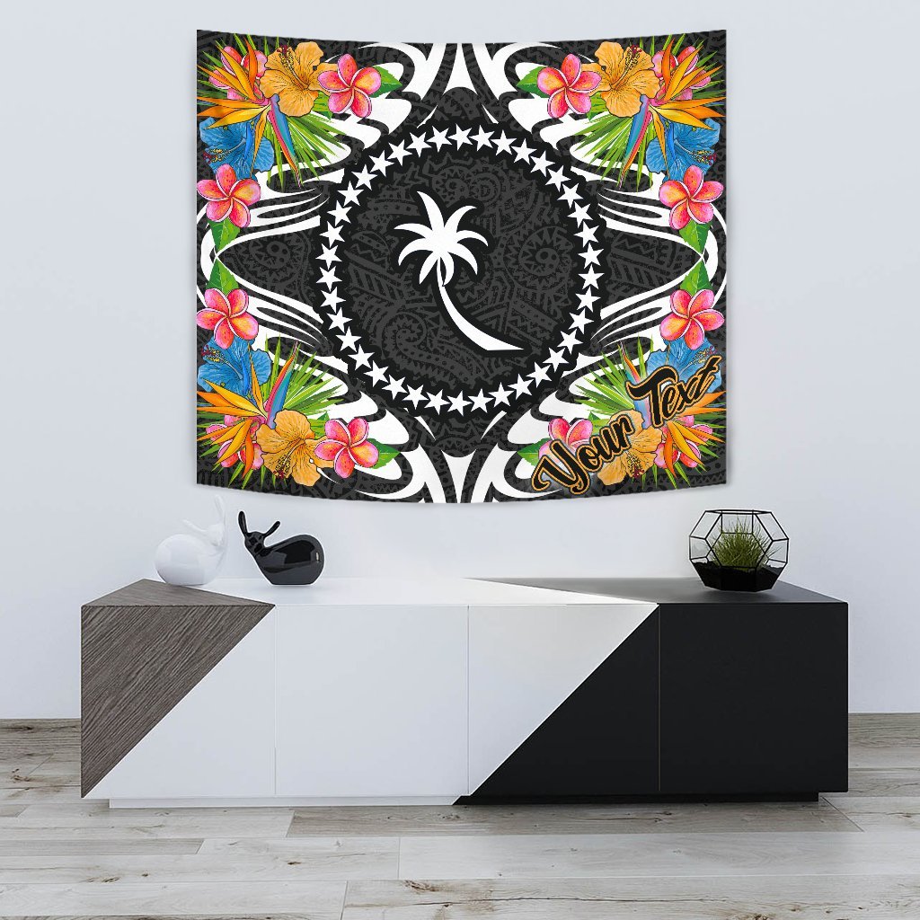 Chuuk State Tapestrys - Custom Personalised Tropical Flowers Style Wall Tapestry - Chuuk State Small 60" x 51" Black - Polynesian Pride
