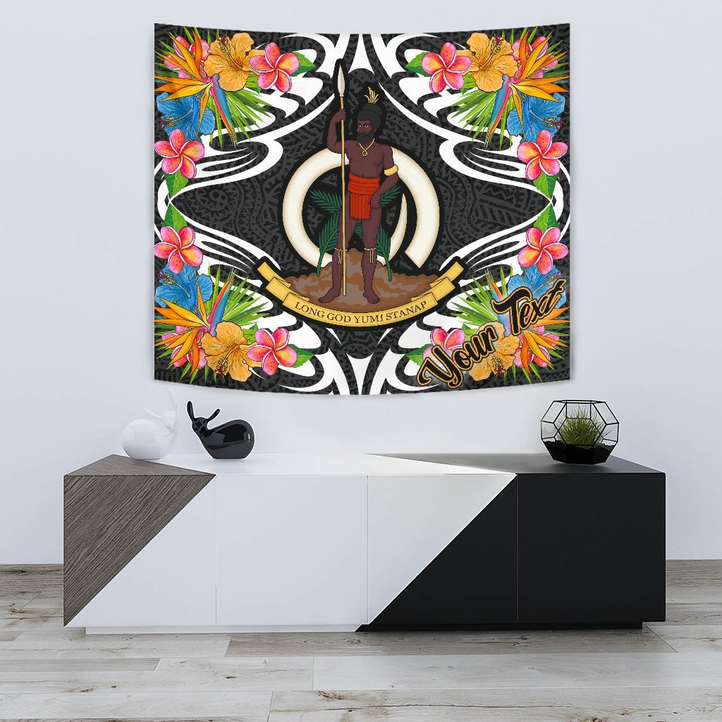 Vanuatu Tapestrys - Custom Personalised Tropical Flowers Style Wall Tapestry - Vanuatu Small 60" x 51" Black - Polynesian Pride