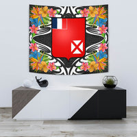 Wallis and Futuna Tapestrys - Tropical Flowers Style Wall Tapestry - Wallis and Futuna Small 60" x 51" Black - Polynesian Pride