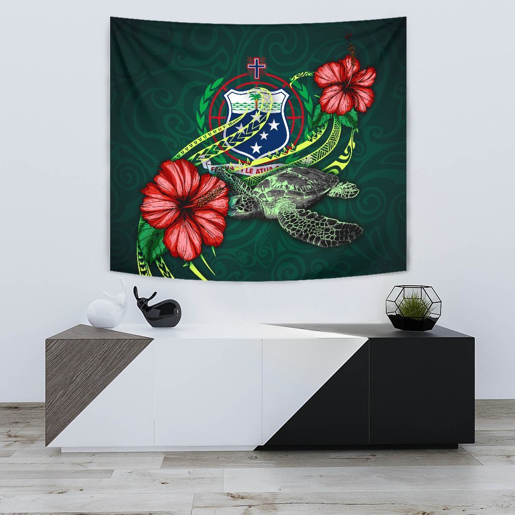 Samoa Polynesian Tapestry - Green Turtle Hibiscus - Polynesian Pride