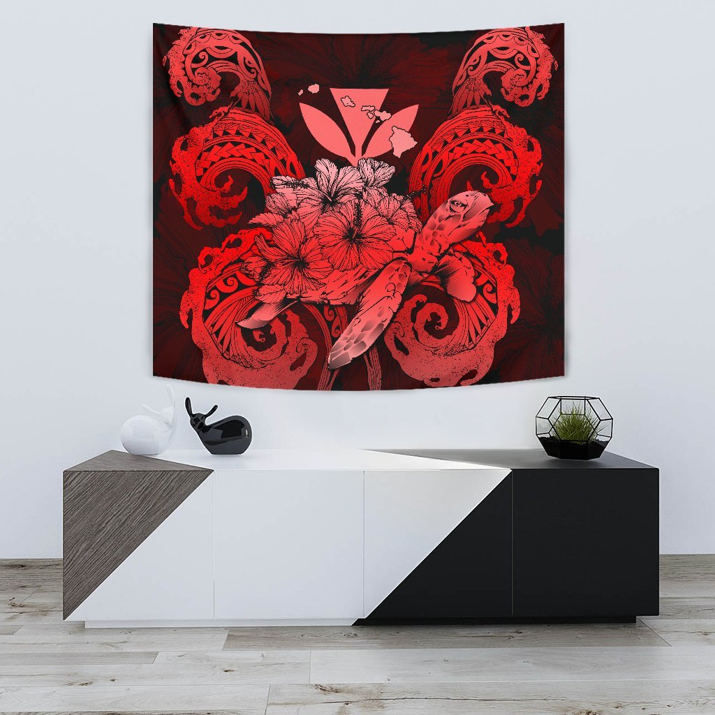 Hawaii Turtle Wave Polynesian Tapestry - Hey Style Red Wall Tapestry 75cm*90cm Red - Polynesian Pride