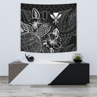 Polynesian Hawaii Tapestry - Turtle Hibiscus Pattern Black Wall Tapestry Small 60" x 51" Black - Polynesian Pride